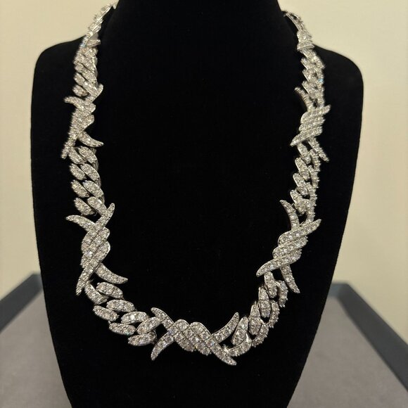 Iced Barbed Wire Cuban Chain 15mm  - Silver - Picture 1 of 2